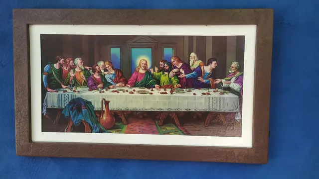 Quadro Santa ceia completamente artesanal com três luzes de LED