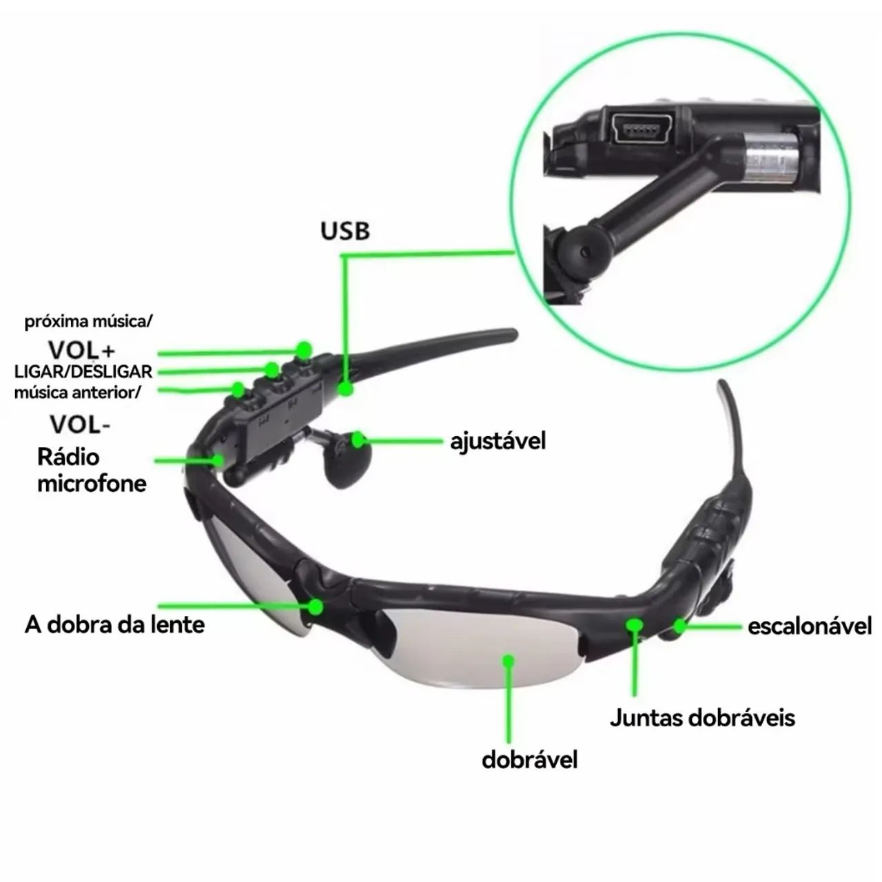 Óculos de Sol com fones Bluetooth cor preto - Foto 3