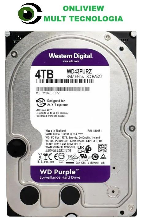 Western Digital Disco rígido interno de vigilância WD Purple 4TB - SATA 6 Gb/s