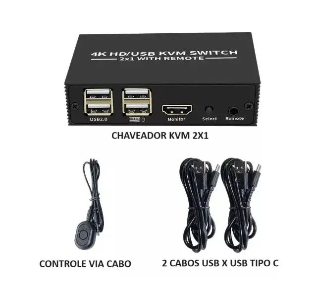Chaveador Kvm 2x1 Hub Hdmi Usb 2.0 E Switch Suporte Mouse Teclado 4k - Foto 2