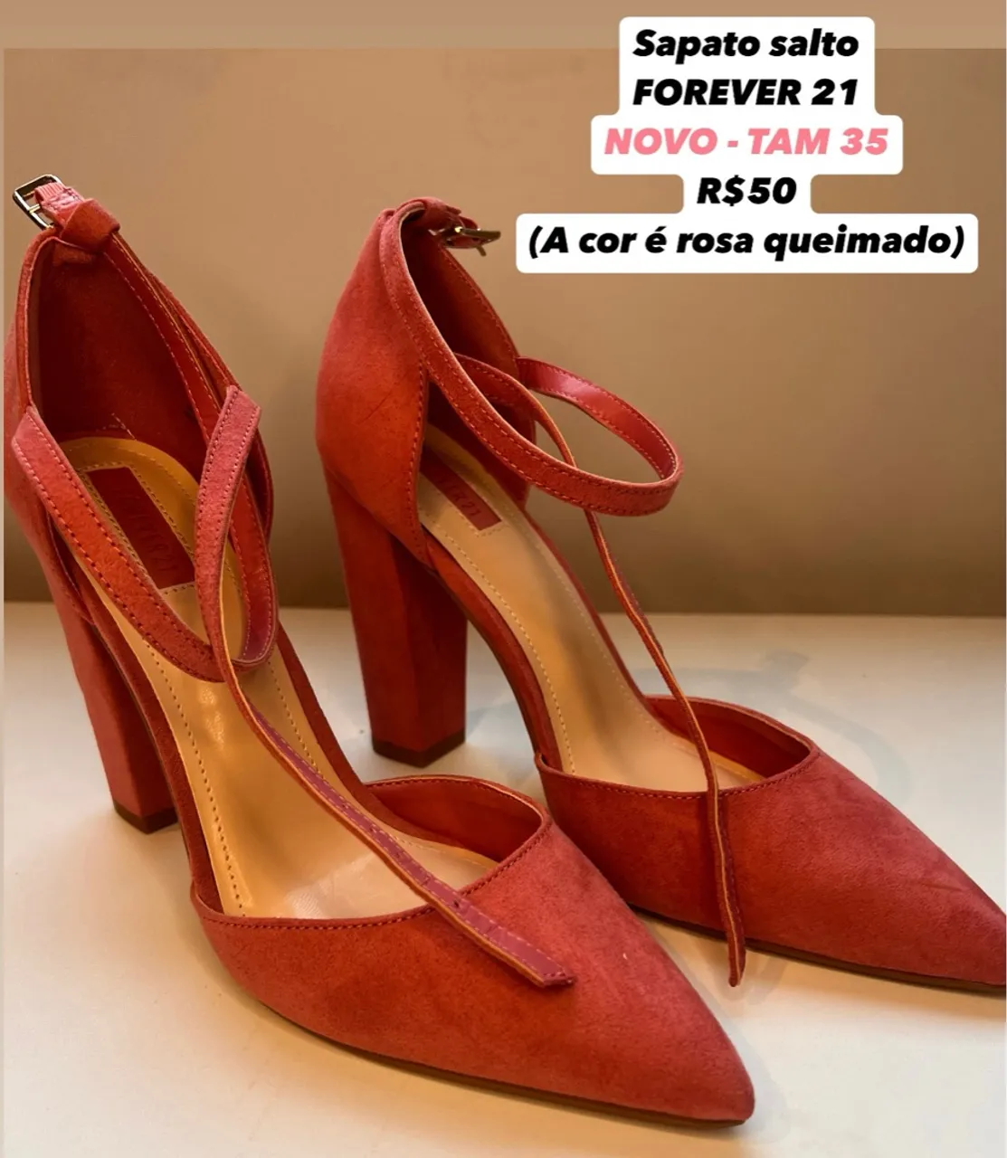 Sapato Salto Forever 21 Rosa Queimado Tam 35