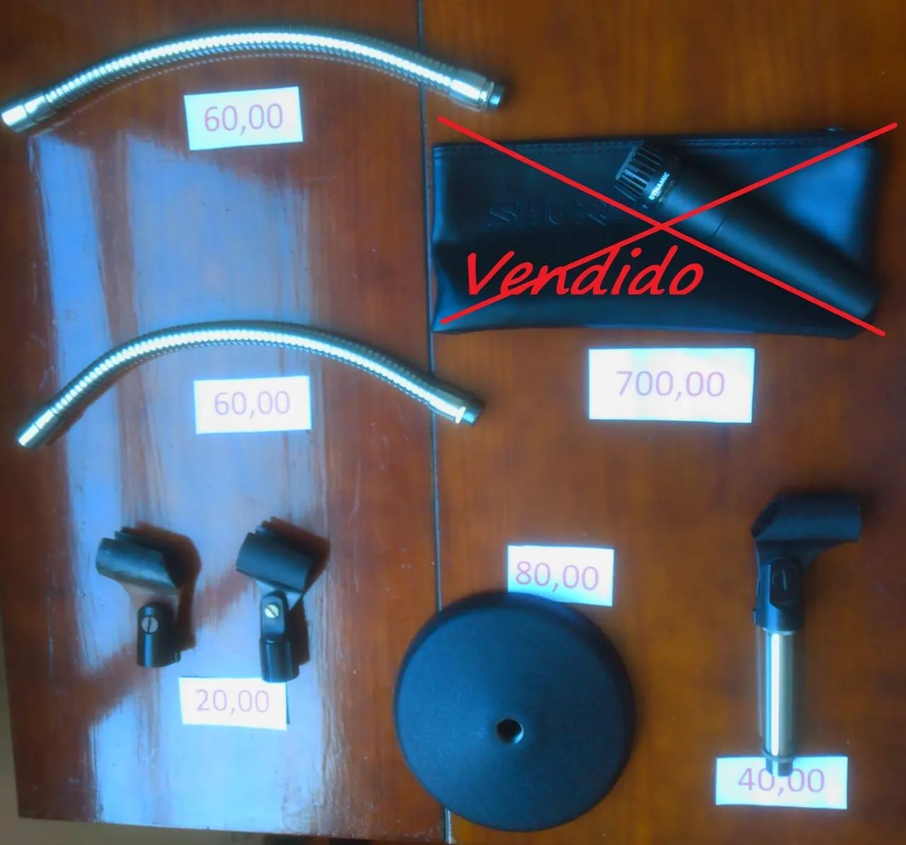 Acessórios para Microfone Shure impecável, muito barato, tudo original!!<br>