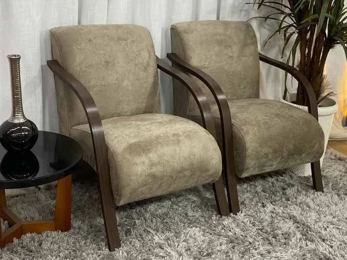 Conjunto de Poltronas 2x1x1 Cappuccino Braço Madeira - Foto 3