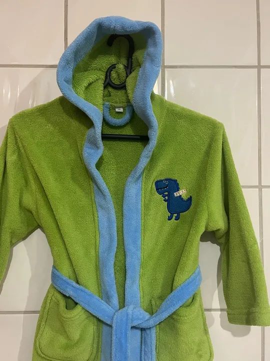 Roupão de Banho Infantil Dinossauro Verde Tamanho M - Foto 3