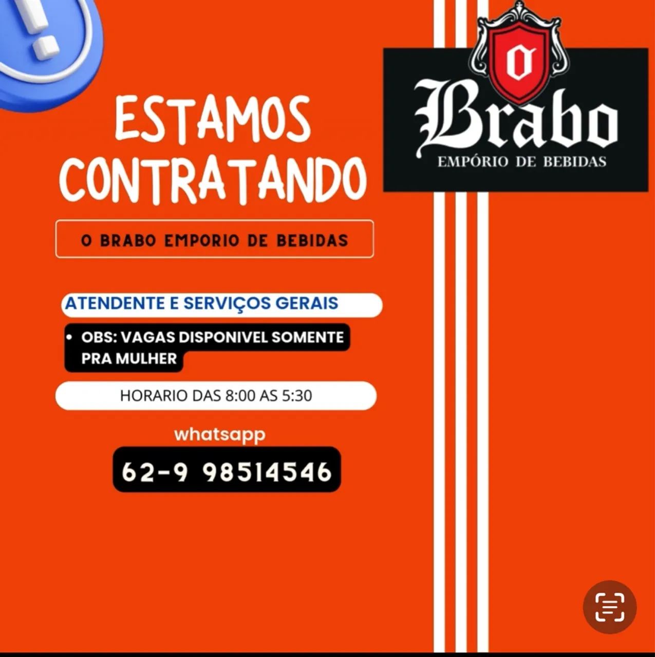 Vagas para Atendente e Serviços Gerais - Brabo Empório de Bebidas