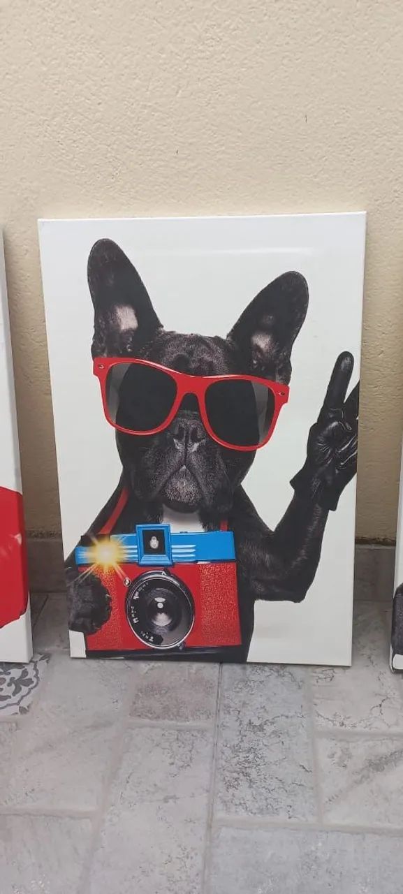 Quadro Decorativo Cachorro Buldogue Francês Divertido Kit com 3 Quadros - Foto 2