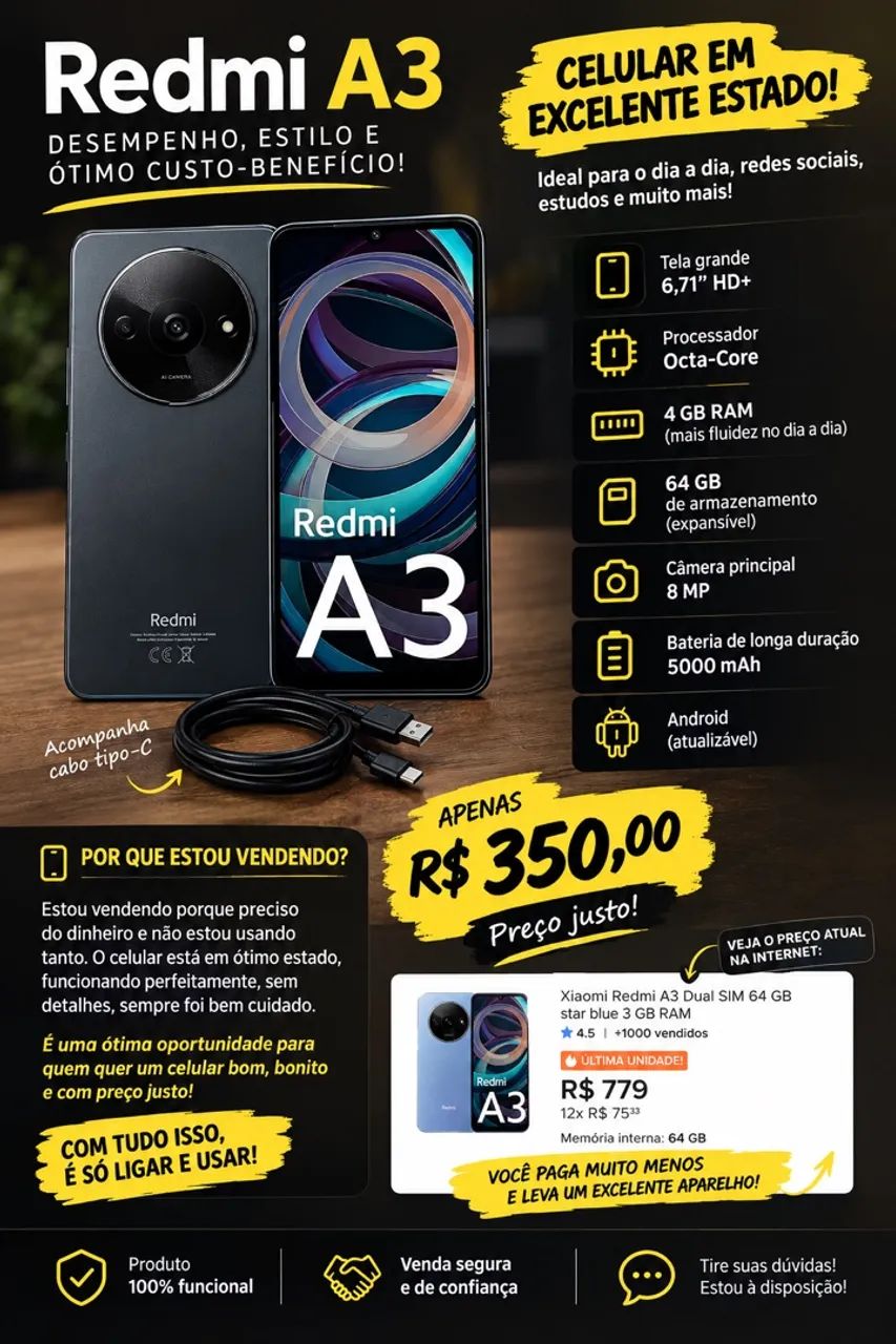 Redmi A3 Acompanha cabo tipo-C - Foto 2