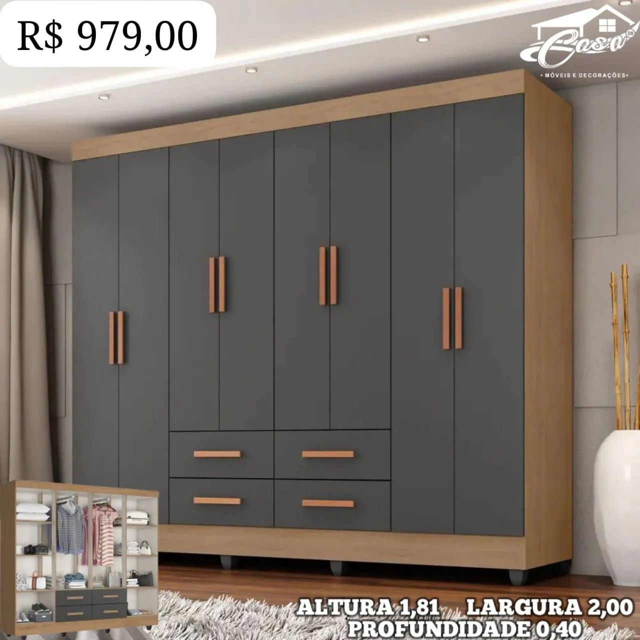 GUARDA ROUPA CASAL R$ 979,00 - Foto 2