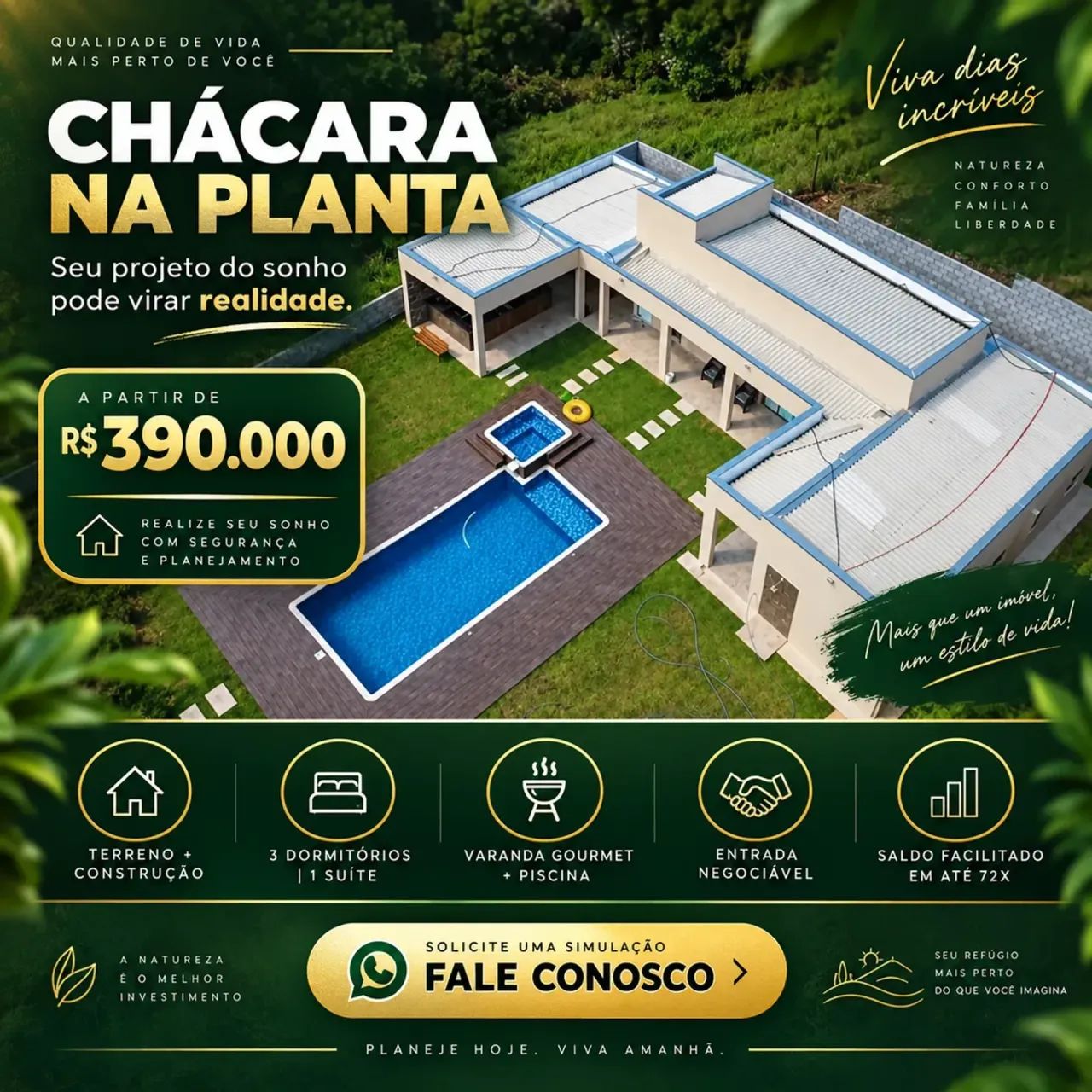 CHÁCARA COMPLETA A PARTIR DE R$ 390 MIL