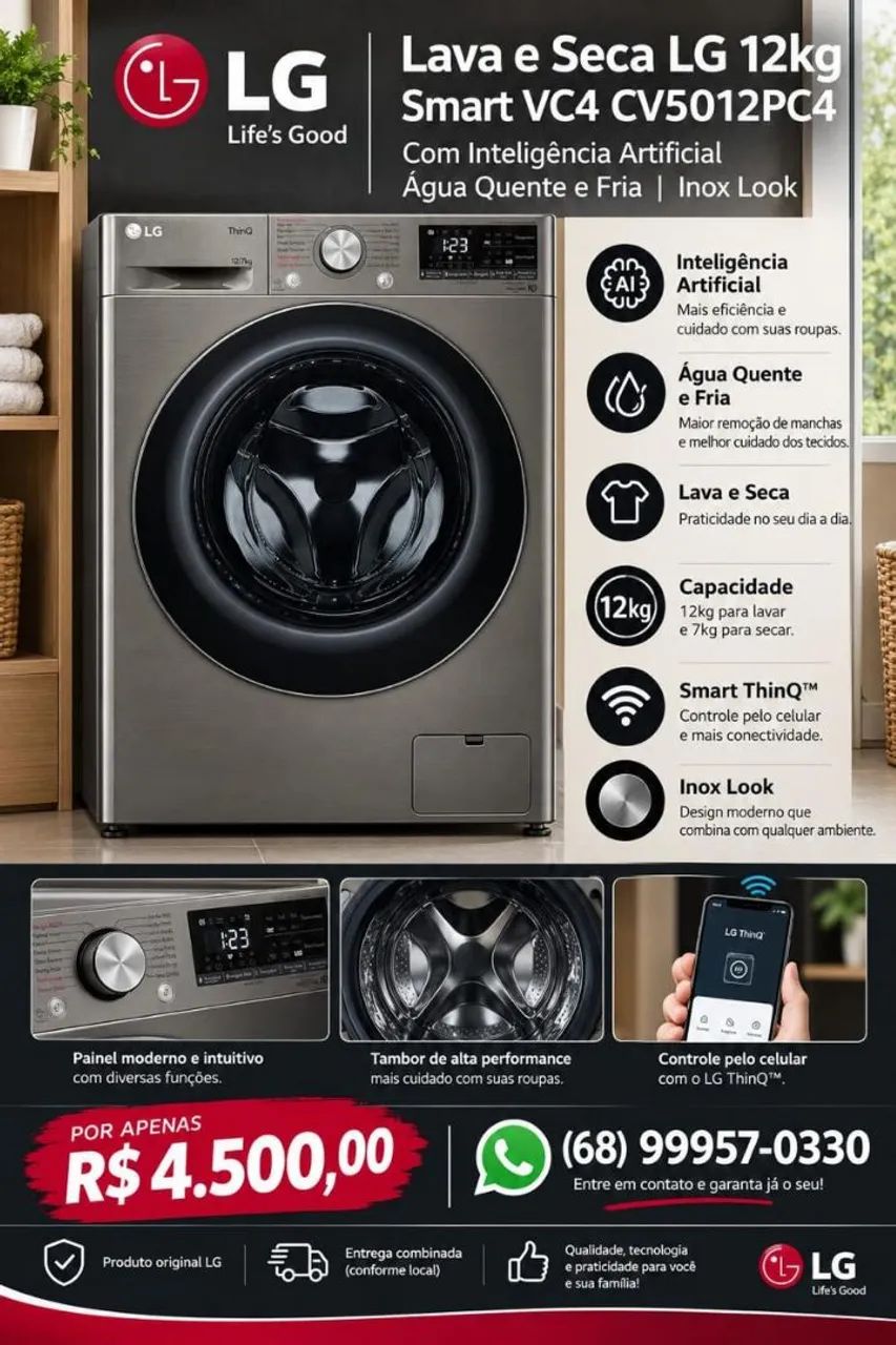 MÁQUINA DE LAVAR E SECAR ROUPAS LG! 
