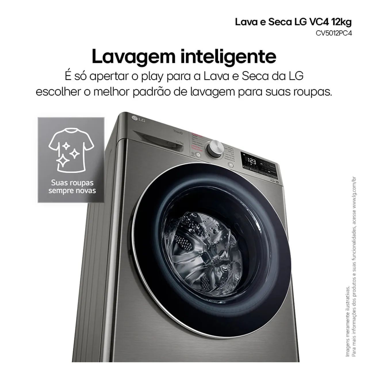 Lava e Seca Smart LG VC4 12kg Inox Look com AIDD? CV5012PC4A - Foto 5