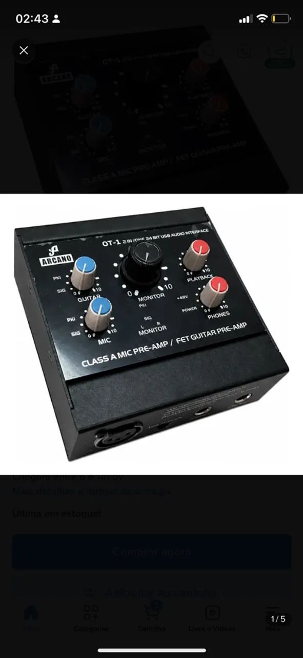 Interface De Áudio Arcano Ot-1 Usb Pre-amp (Usado) - Foto 2