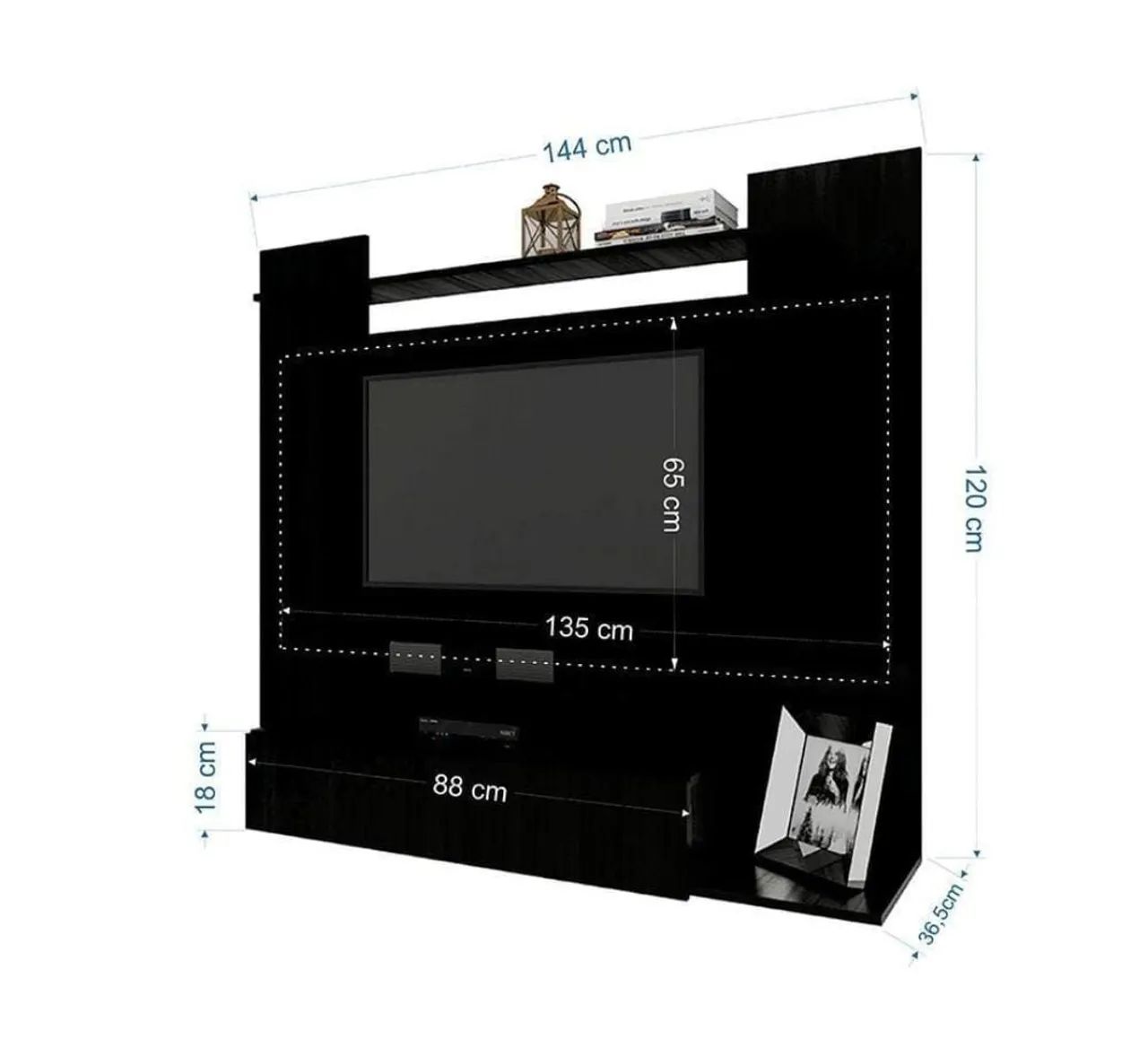 Painel parede preto para tv até 50 polegadas 1 gavete e 4 prateleiras  - Foto 2
