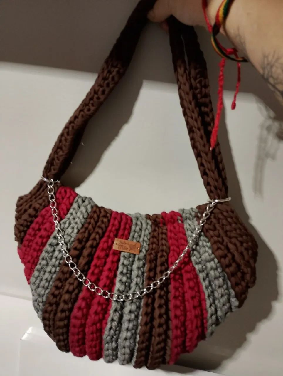 Bolsa de macramé colorida 36X23 cm - Foto 2
