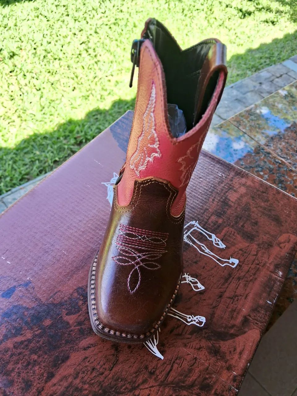Bota Country texana infantil,café,numero 21/Rosa