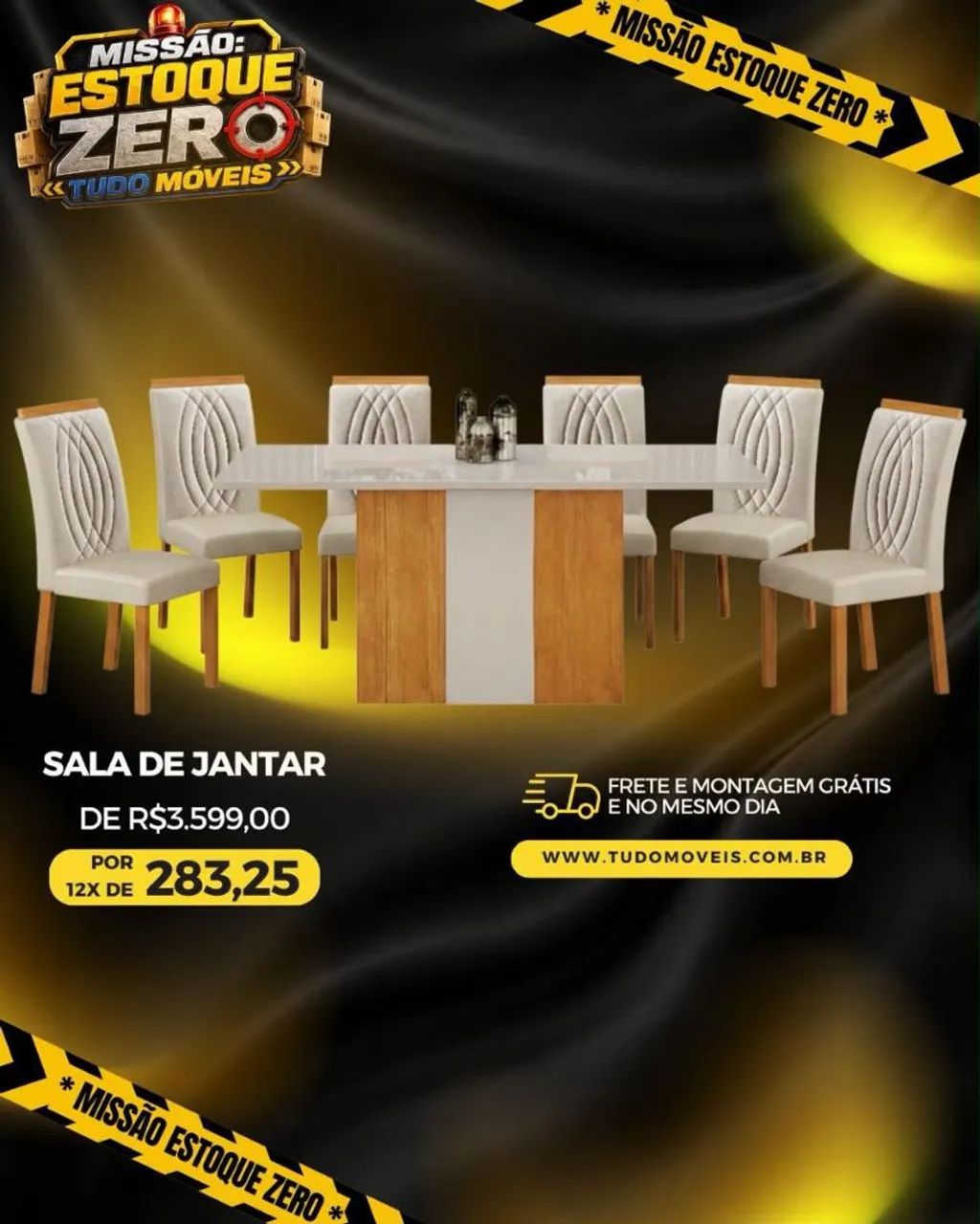 CONJUNTO DE MESA COM TAMPO DE VIDRO+6 CADEIRAS ACOLCHOADAS