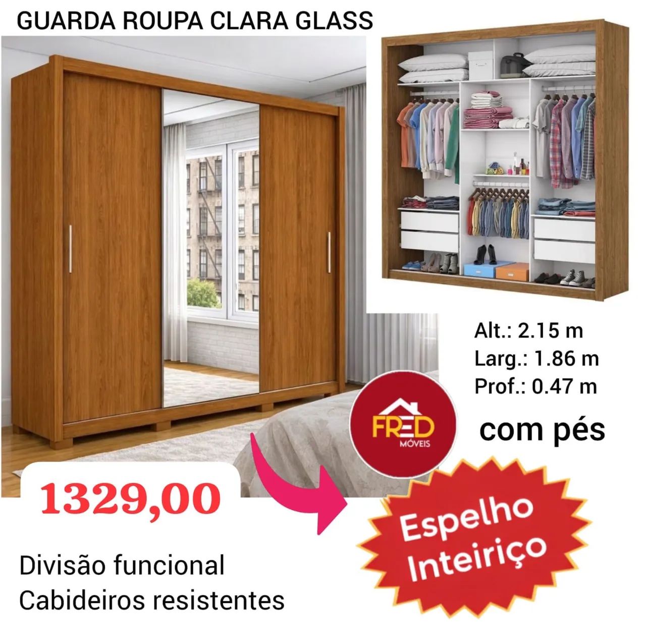 Guarda roupa com espelho porta de correr oferta  - Foto 3