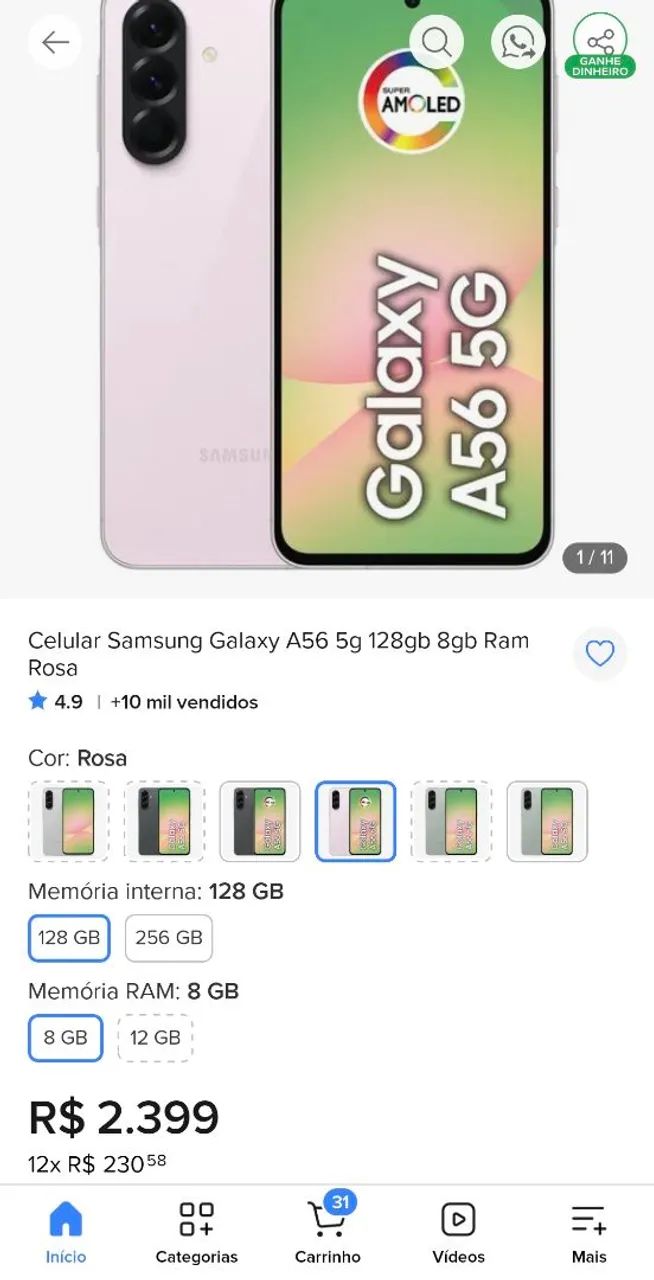 Celular A56 sanssung