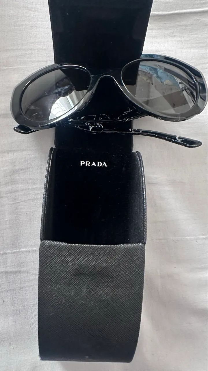 Óculos de Sol Prada Original SPR 01Y ? Preto Marmorizado, Oversized, com Estojo - Foto 3