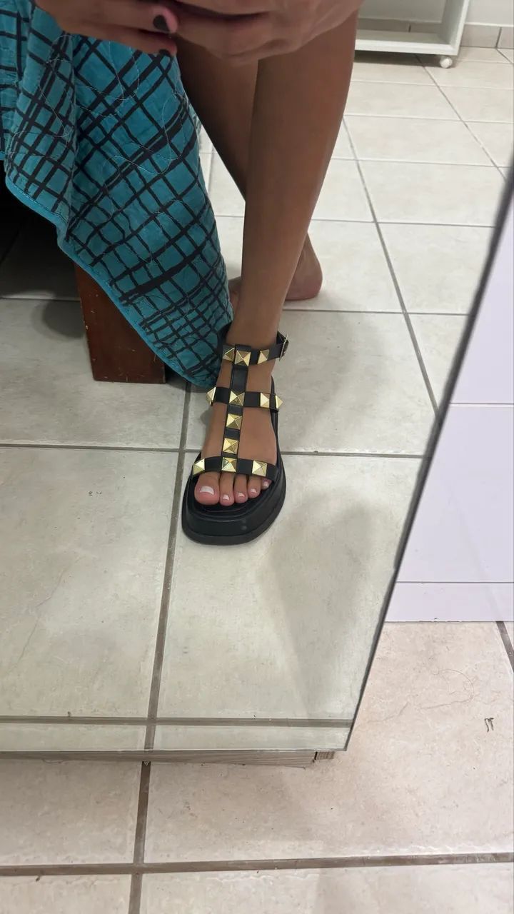 sandália plataforma tarrachas preta cea - Foto 3