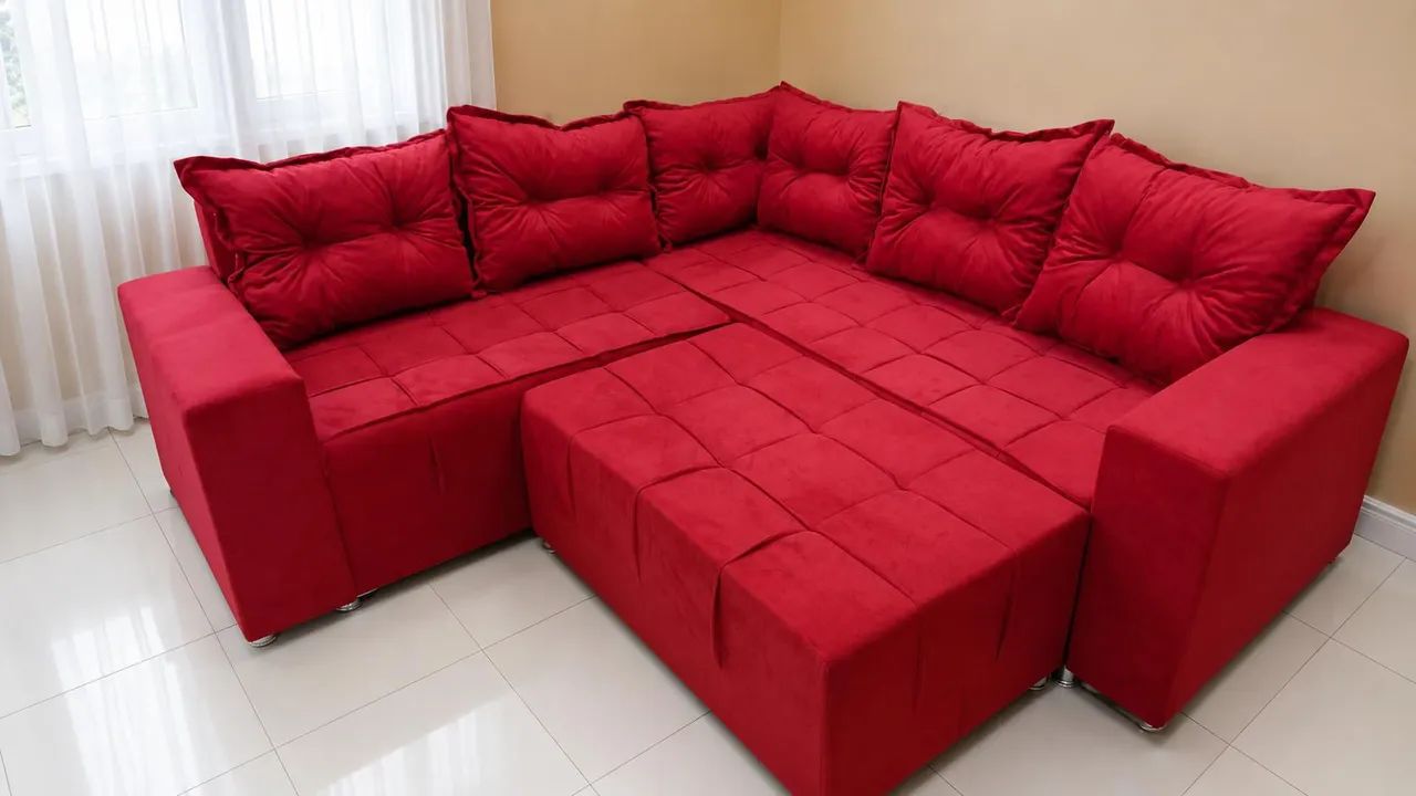 Sofá de canto L com puff entrega grátis, PRONTA ENTREGA  - Foto 3