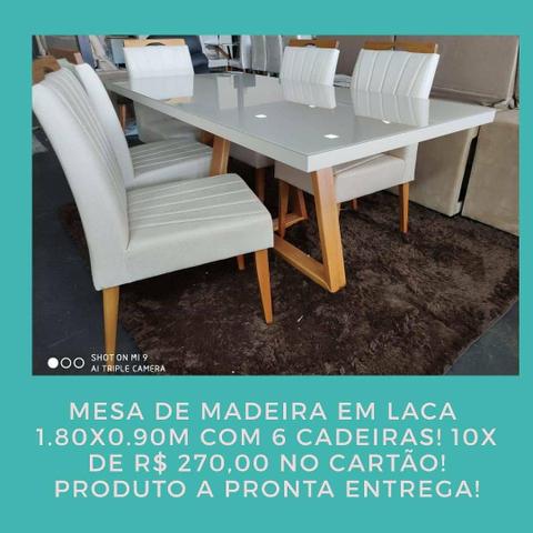 Mesa de Madeira 1.80x0.90m com 6 CADEIRAS! 10x de R$ 270,00 no cartão!