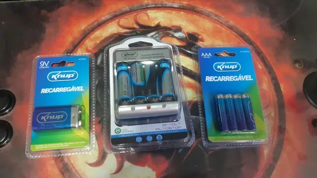 Kit carregador de pilhas + 4 pilhas AA, 4 pilhas AAA + pilha 9v - MENOR VALOR 
