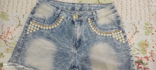 Short Jeans Bordado Pérola - Foto 2