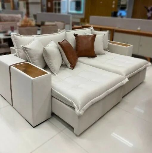 Sofá Cama 2,95m Linho Bege Molas Bonnel tt43