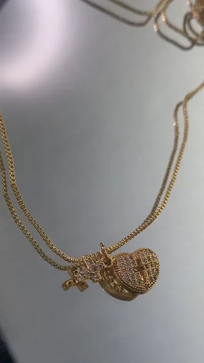Semijoia, cordão com pingente cravejado com micro zircônias  - Foto 3