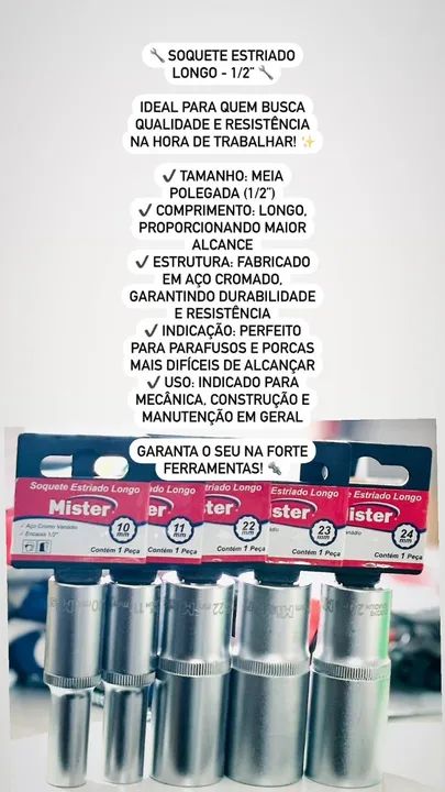 Soquete estriado Longo Encaixe 1/2 - Foto 2