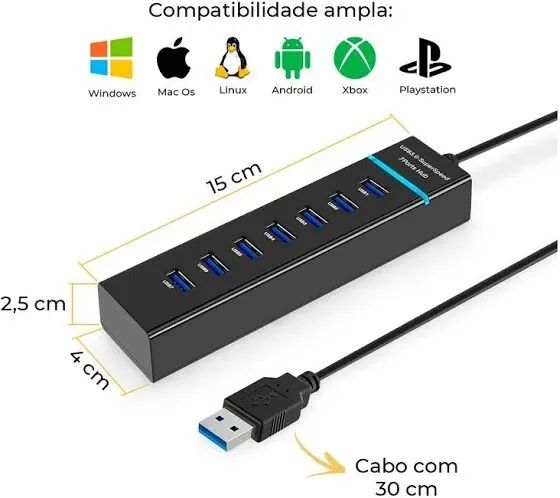 Hub USB 3.0 com 7 Portas USB Super Rápida lacrado - Foto 4