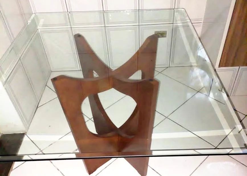 Mesa  Jantar  Clássica vidro temperado  e base de madeira  - Foto 3