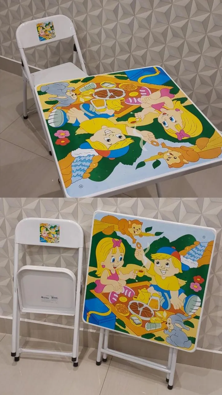 Mesa e Cadeira Infantil Dobrável com Desenho