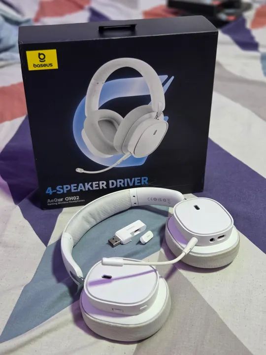 Headset Gamer Sem Fio 2.4ghz Bluetooth Baseus AeOur GH02 - 4 Drivers - Bluetooth - Branco