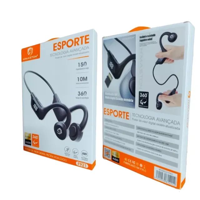 Fone Bluetooth 5.2 Condução Óssea H`maston F921 Earflex Esportivo Cor Preto