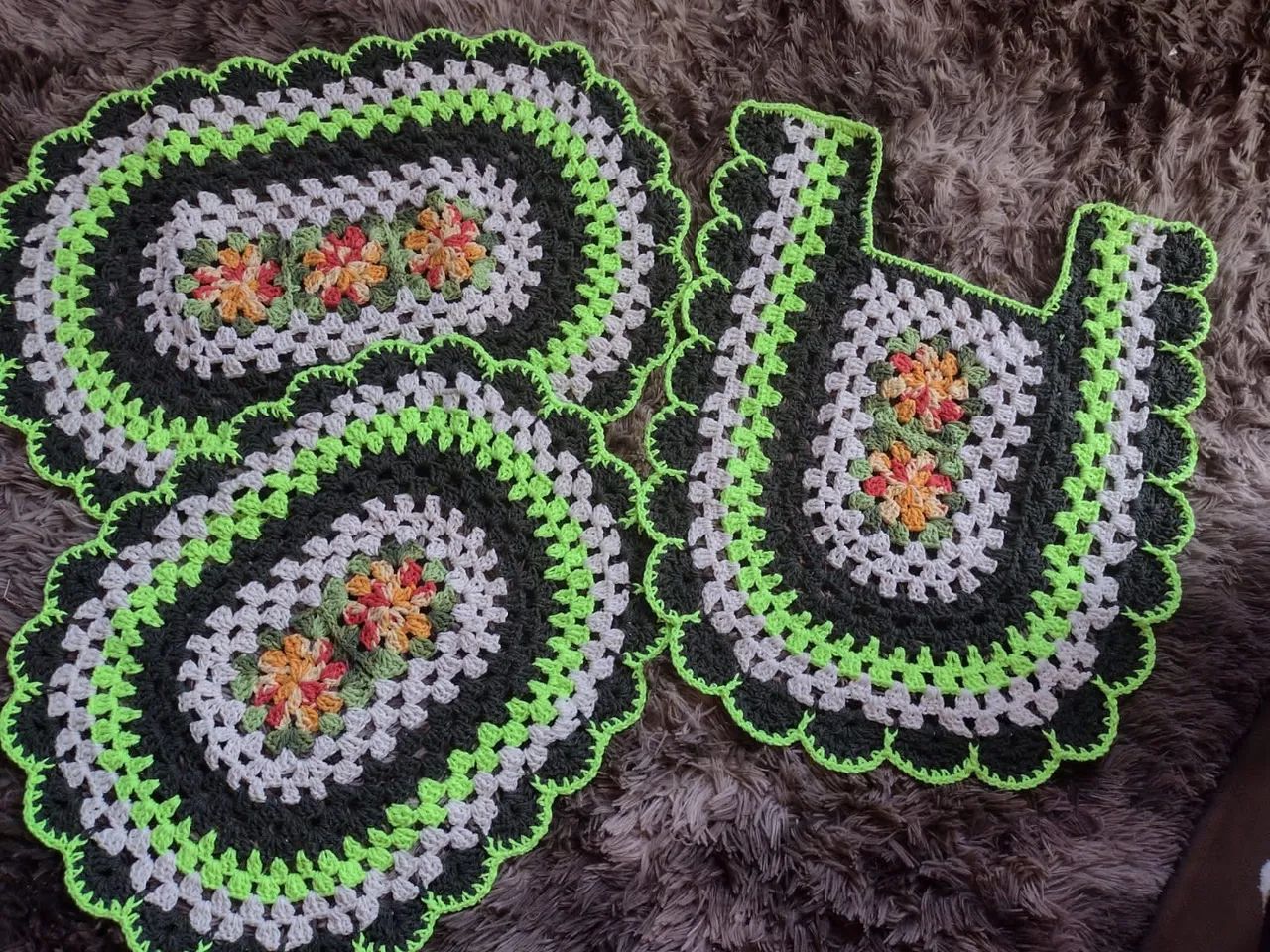 Tapetes Crochê Oval - Kit 3 Peças