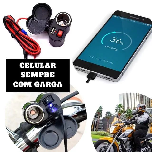 Carregador com portas  usb de celular para moto Ios ou Android