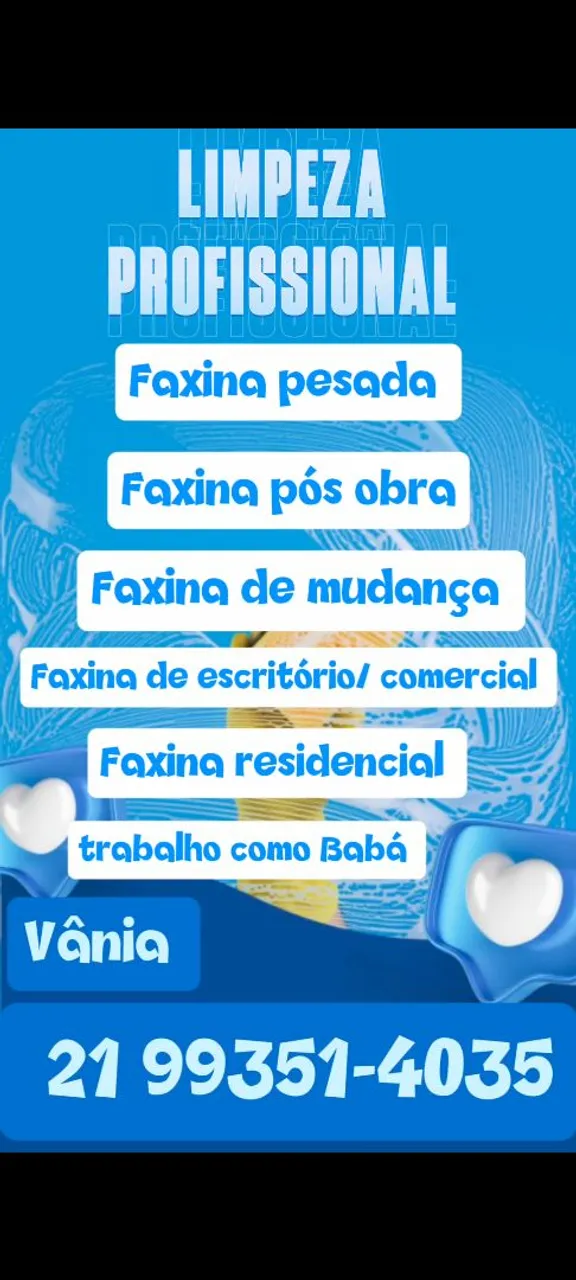 Trabalho com limpeza e organização em geral