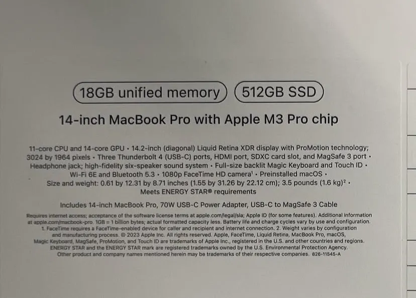 MacBook Pro 14" M3 Pro - 18GB/512GB