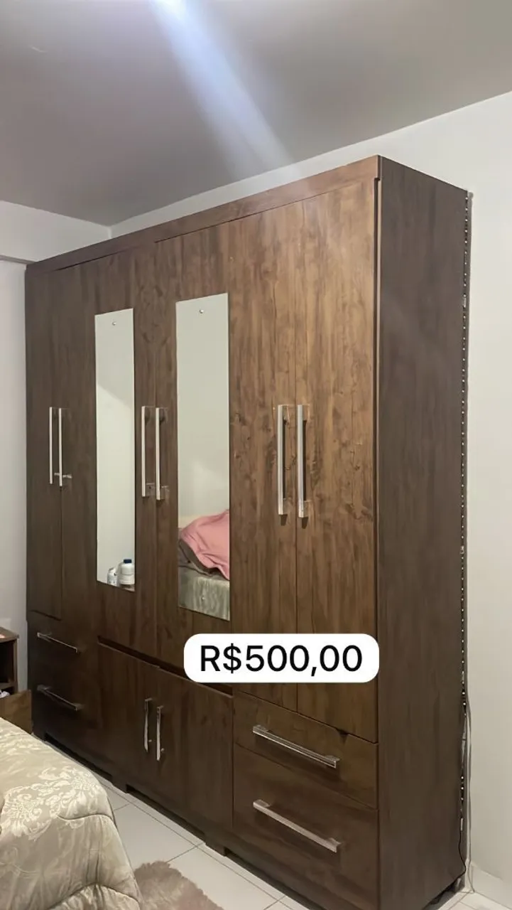 Guarda-Roupa Amadeirado com Espelho - R$ 500,00500,00