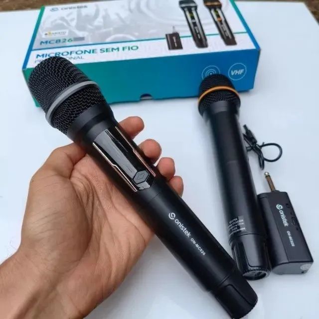 Kit 2 Microfones Sem Fio Onistek ON-MC826 Profissional Recarregável Anatel