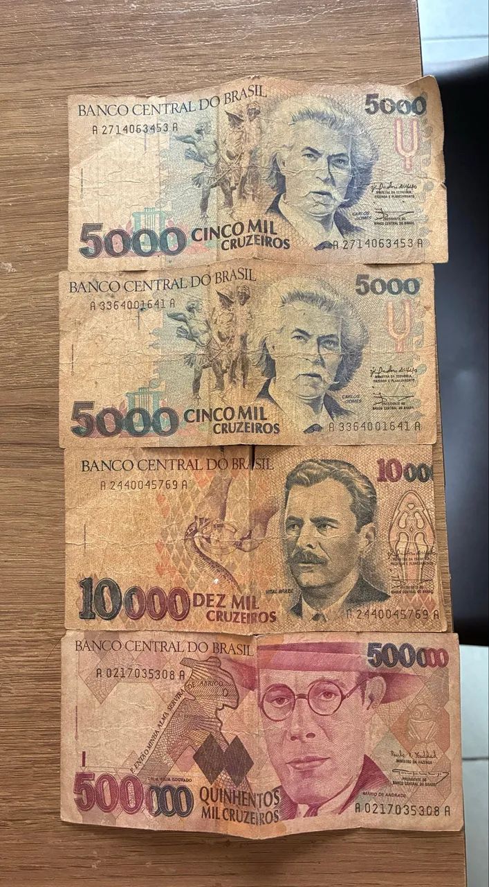 Notas antigos 500 mil cruzeiros 