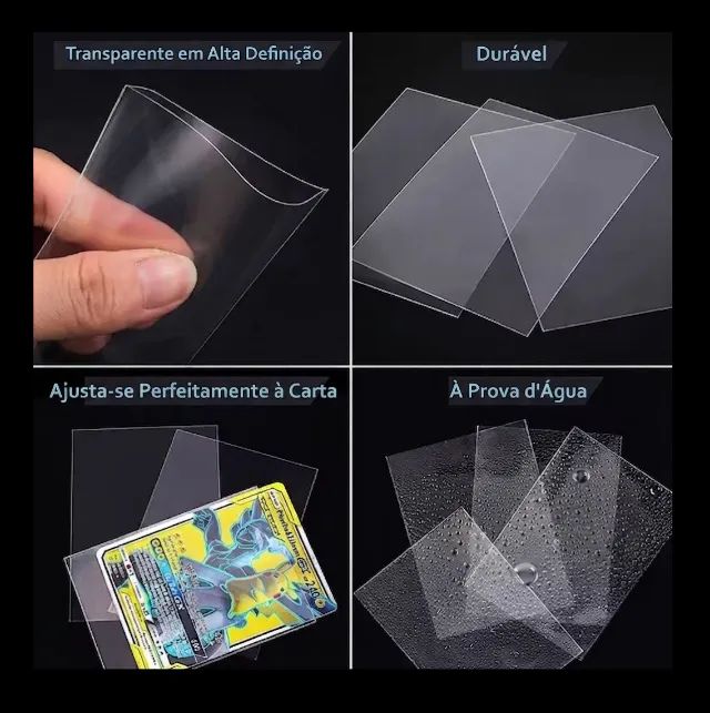 100 sleeves protetores de cartas transparente tcg 6,6x9,1cm - Foto 3