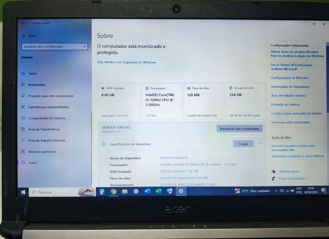 Notebook Acer Aspire A515-51 - Intel Core I5 7200U - 8GB RAM - 256GB SSD - Foto 4