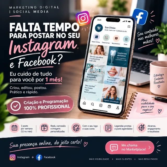 Gestão de Instagram e Facebook - Pacote Promocional 12 Posts