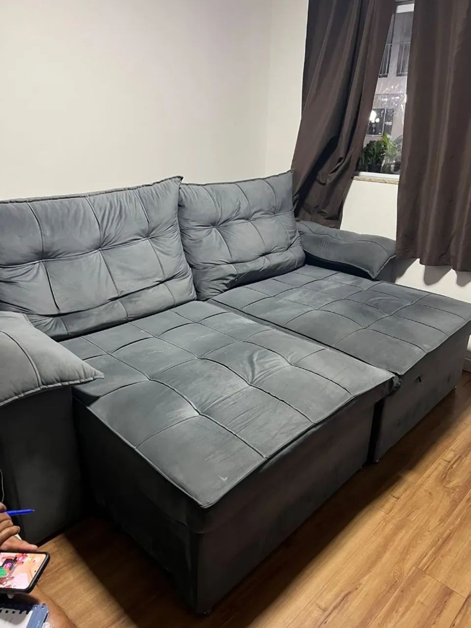 Sofá retrátil Suede cinza 2,60 x 1,20 
