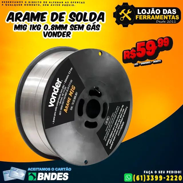 Arame de Solda Mig 1Kg 0.8mm Sem Gás Vonder