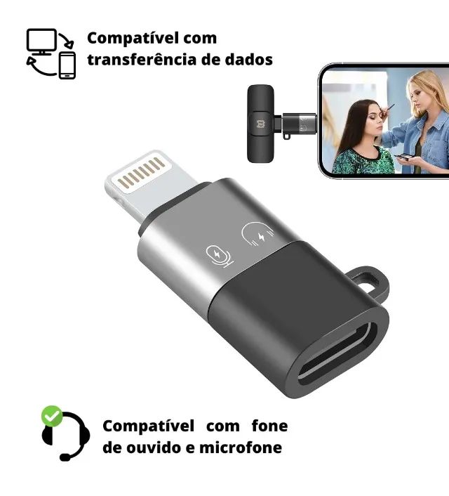 Adaptador Usb C Para Lightning iPhone fone e Microfone