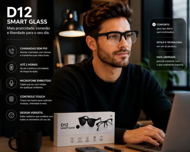Óculos Bluetooth Inteligente - Chamadas, Música e Assistente de Voz - Foto 3